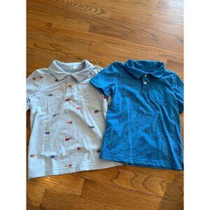 CAT & JACK BOYS 5T POLO SHIRTS BLUE HELICOPTERS SHARKS